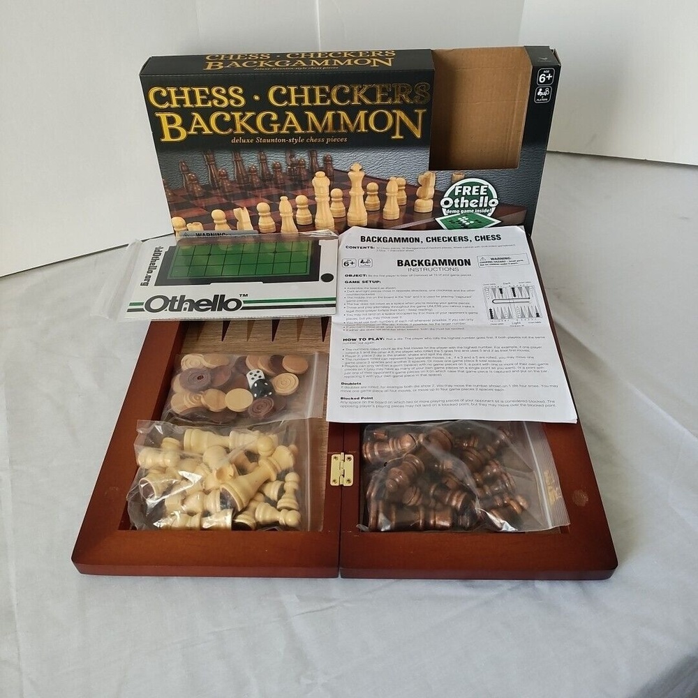 Games: Cardinal Classics 3 In 1 Set Chess, Checkers, Backgammon In Wooden Case